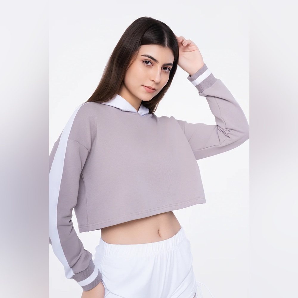 Werk Hype Cropped Hoodie Sweatshirt Grey White Stripe Women/Girls PA